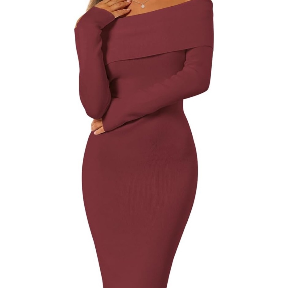 Elegant Off-Shoulder Burgundy Dress